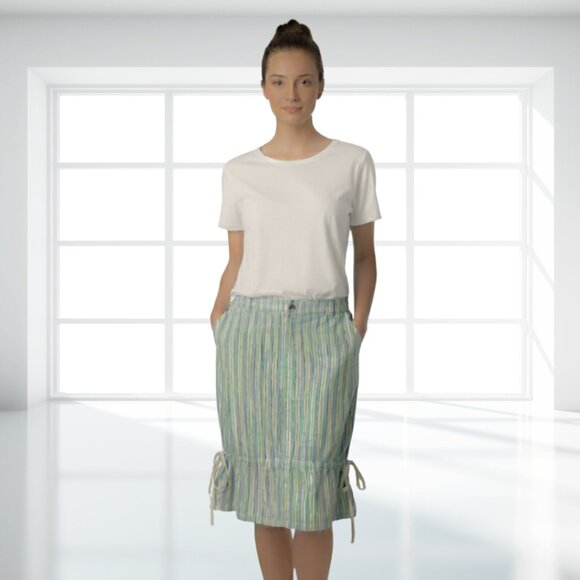 Johnny Was Striped Adjustable Drawstring Balloon Skirt Size 14 | Cotton Blend - Picture 1 of 16